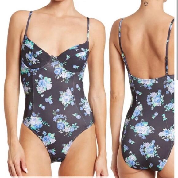 NEW WeWoreWhat Floral Underwire One-Piece Swimsuit black golden hour retro XL - Picture 10 of 10